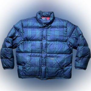 Vintage Polo Ralph Lauren Mens Puffer Down Jacket Coat Tartan Plaid XXL Full Zip
